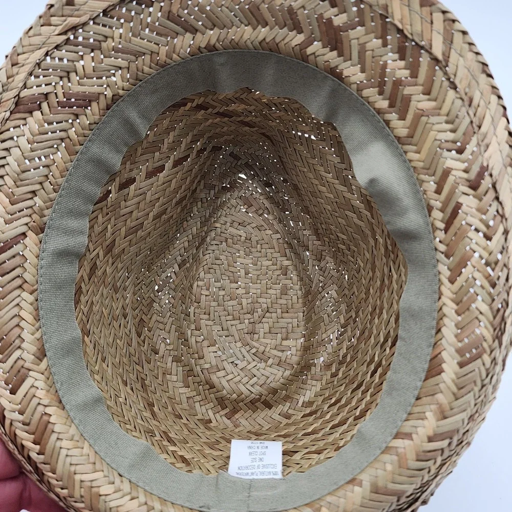 Vintage 2012 Women Straw Fedora Thin Band Detail Natural Plant Material One Size